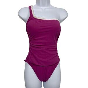 Profile by Gottex Womens size 6 Maroon One Shoulder One Piece Swimsuit Slimming
